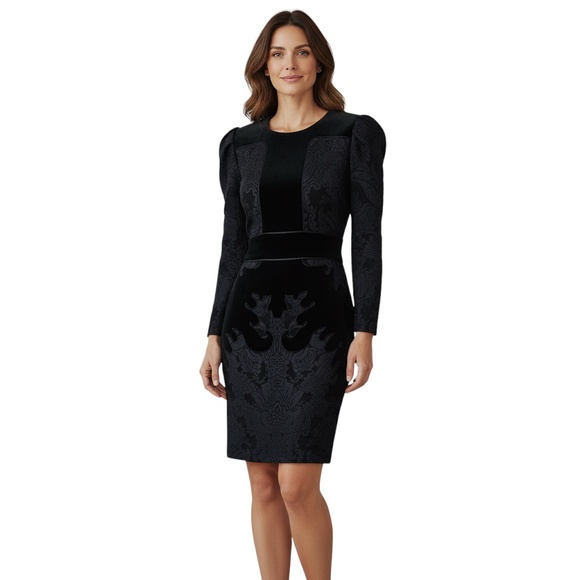 GUCCI NAVY / BLACK BROCADE AND VELVET COCKTAIL DRESS - Picture 6 of 6